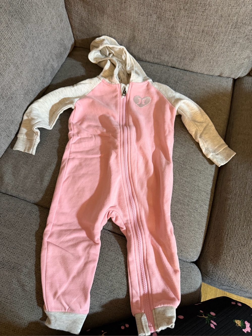 Hurley Pink and Cream Hooded One-Piece Bodysuit